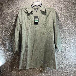 Jones New York Signature Women's Tunic L 3/4 Sleeve Linen V Neck Lagenlook NWT